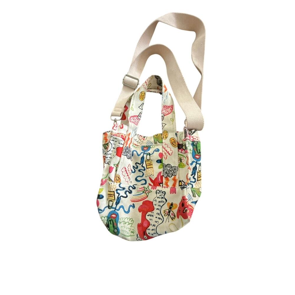 Handmade Colorful Doodle Print Mini Tote Crossbody Bag